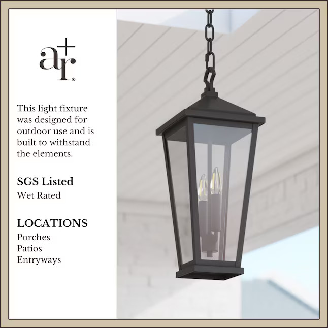 allen + roth Davidson 2 -Light Matte Black Traditional Clear glass Geometric Medium Indoor/Outdoo... | Lowe's