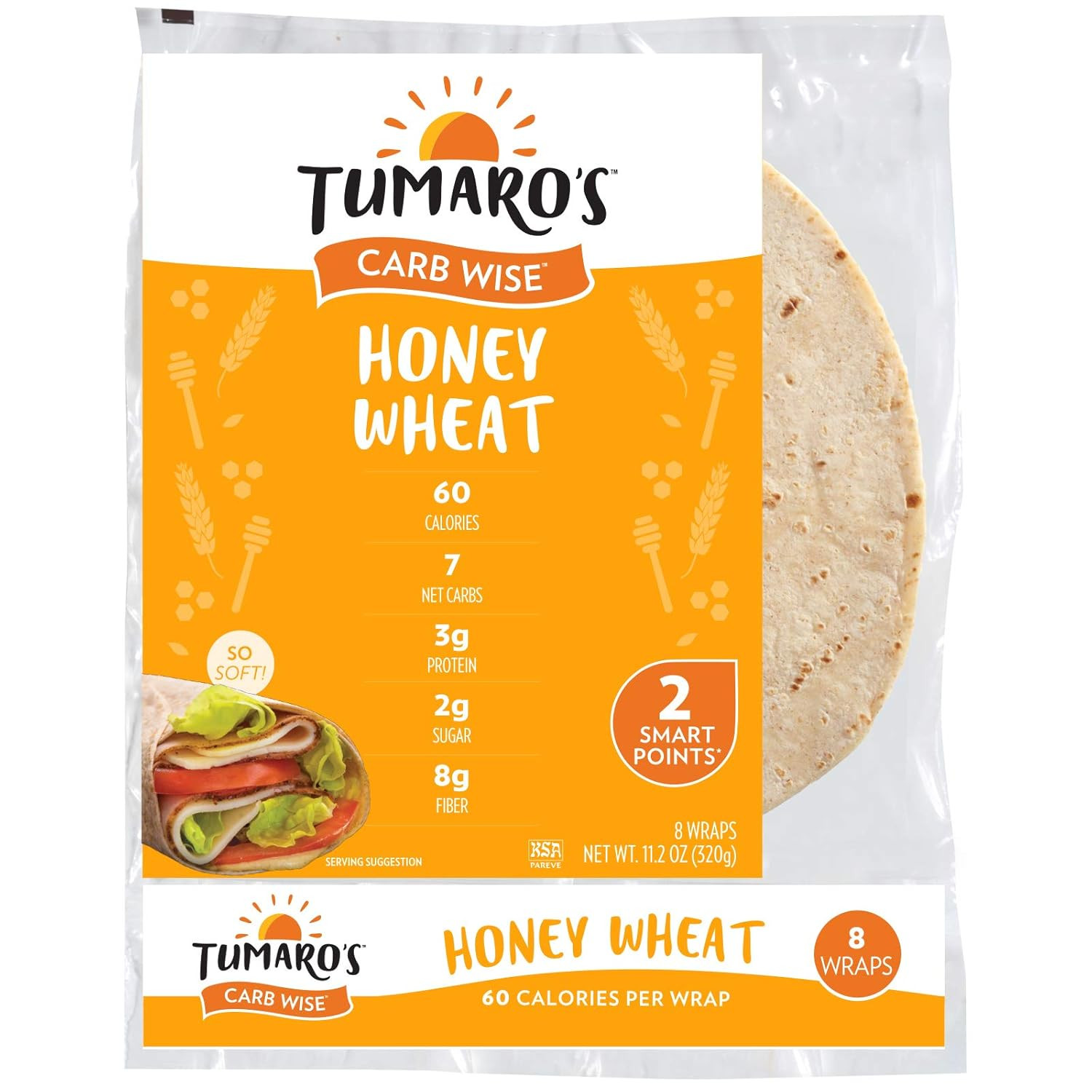 Tumaro's 8 Inch Carb Wise Wraps - Honey Wheat -8 Count (Pack of 6) | Amazon (US)