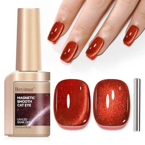 Bevimee Cat Eye Gel Polish Red, Cateye Magnetic Nail Polish Glitter Holographic UV Gel Sparkle Crystal Jelly Color Bright Red For Nail Salon DIY At Home | Amazon (US)