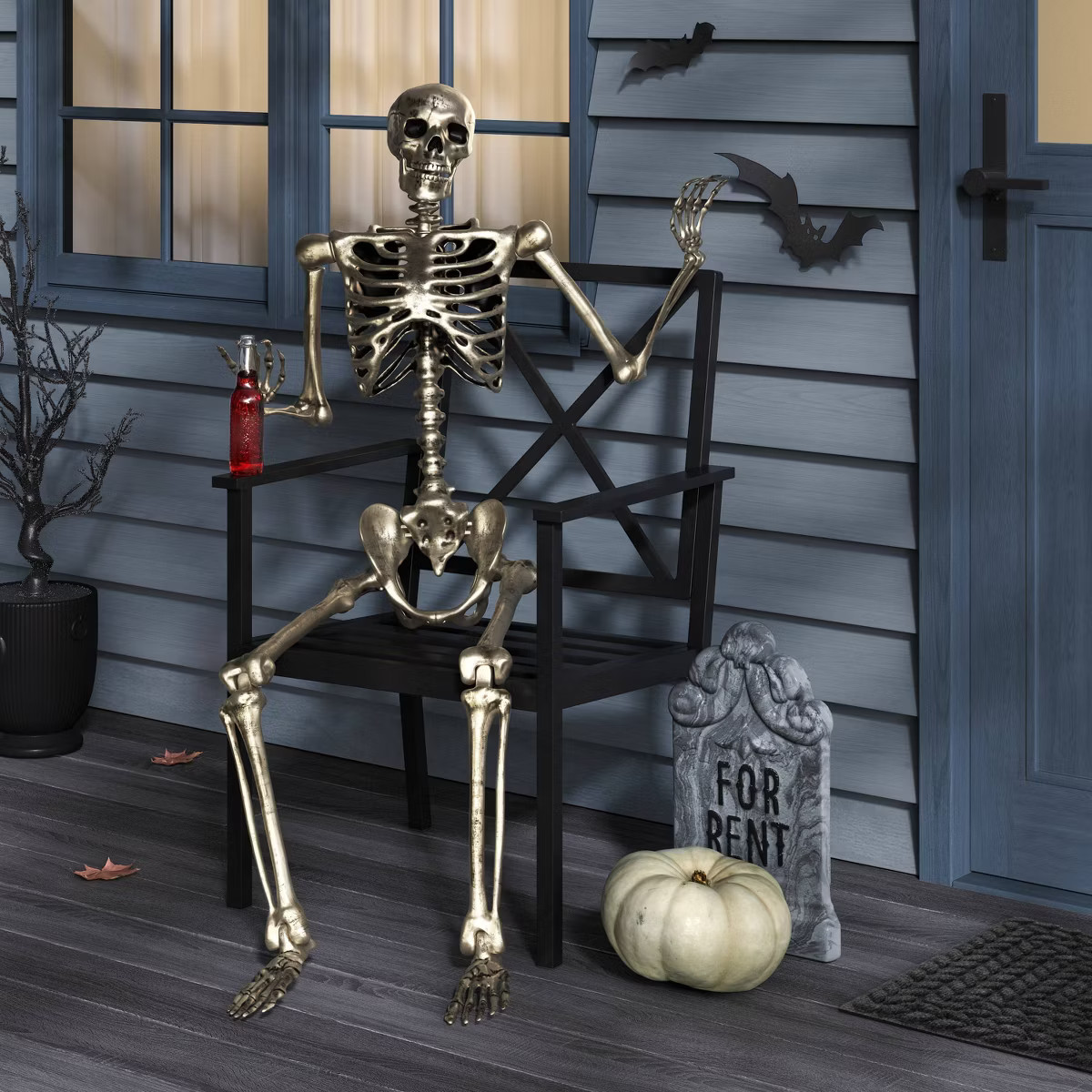 60" Poseable Skeleton Halloween Decorative Prop Shiny Champagne with Weathered Finish - Hyde and ... | Target