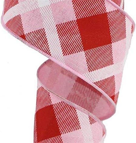 Plaid Canvas Wired Edge Ribbon, 10 Yards (Light Pink, Red, White, 2.5") | Amazon (US)