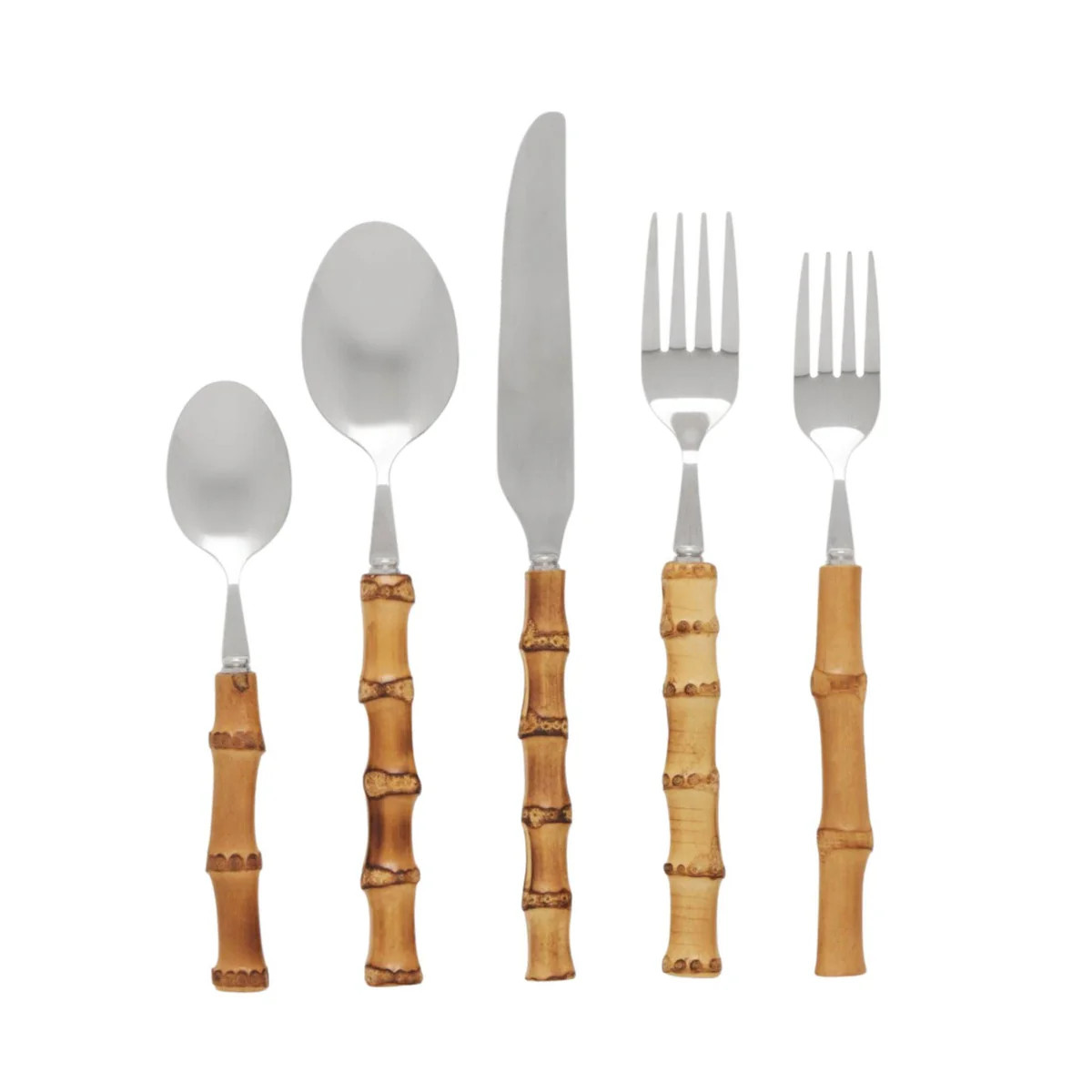 Five Piece Bamboo and Stainless Steel Flatware Set | The Well Appointed House, LLC