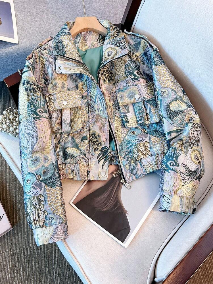 Bomber jack met Vogelprint | SHEIN