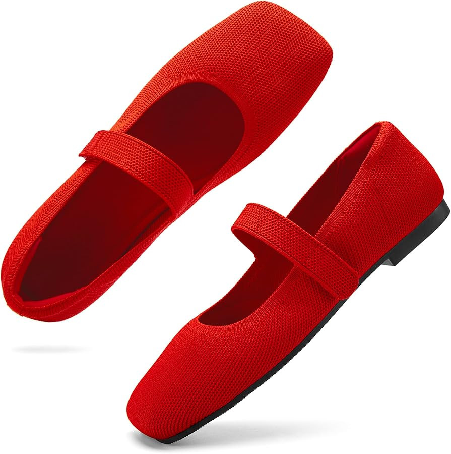 Wide Toe Box Flats Women Comfort Slip On Ballet Shoes Mary Jane Dressy Knit Flats with Adjustable... | Amazon (US)