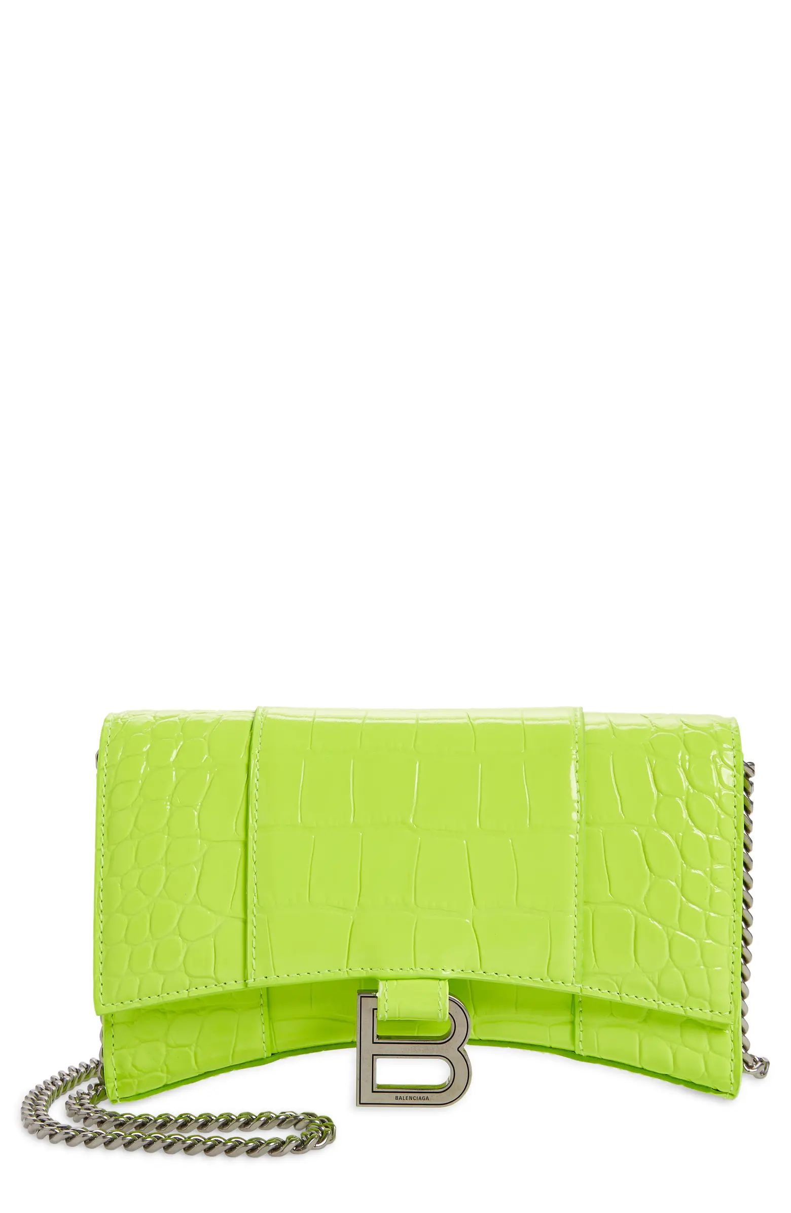 Balenciaga Hourglass Croc Embossed Leather Wallet on a Chain | Nordstrom | Nordstrom