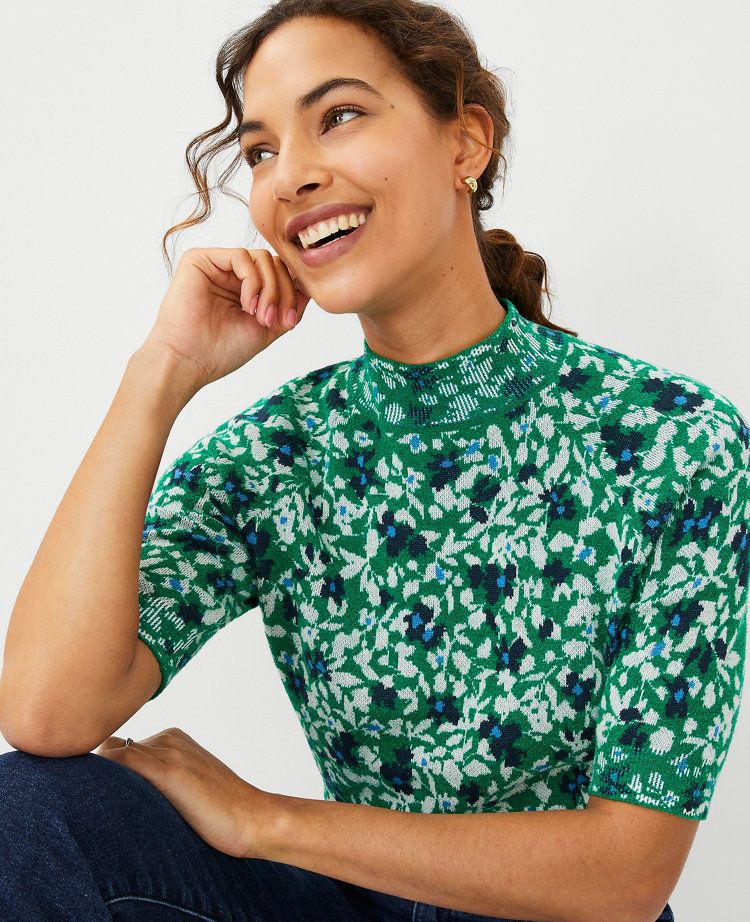 Floral Mock Neck Sweater Tee | Ann Taylor (US)