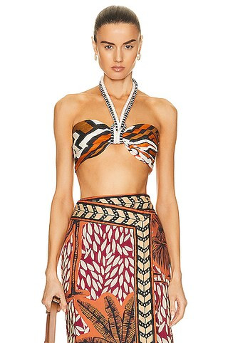 Johanna Ortiz Legendaria Crop Top in Kuna Chocolate, Terracotta, & Ecru | FWRD | FWRD 