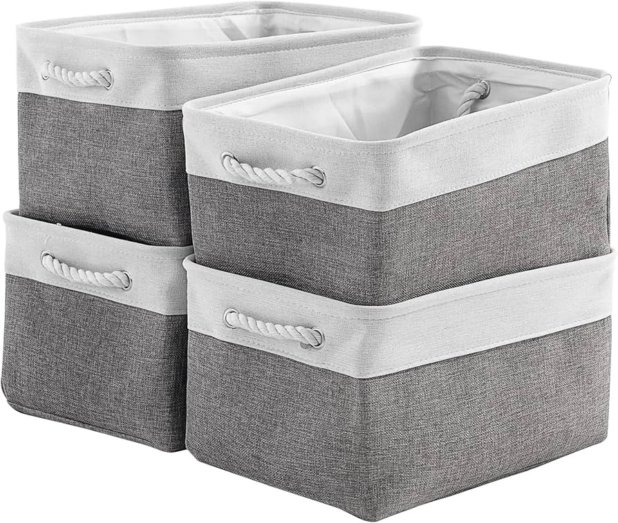 Storage Basket for Organizing - Large 4 Pack Fabric Storage Bins Baskets for Shelves with Ropes, ... | Amazon (US)