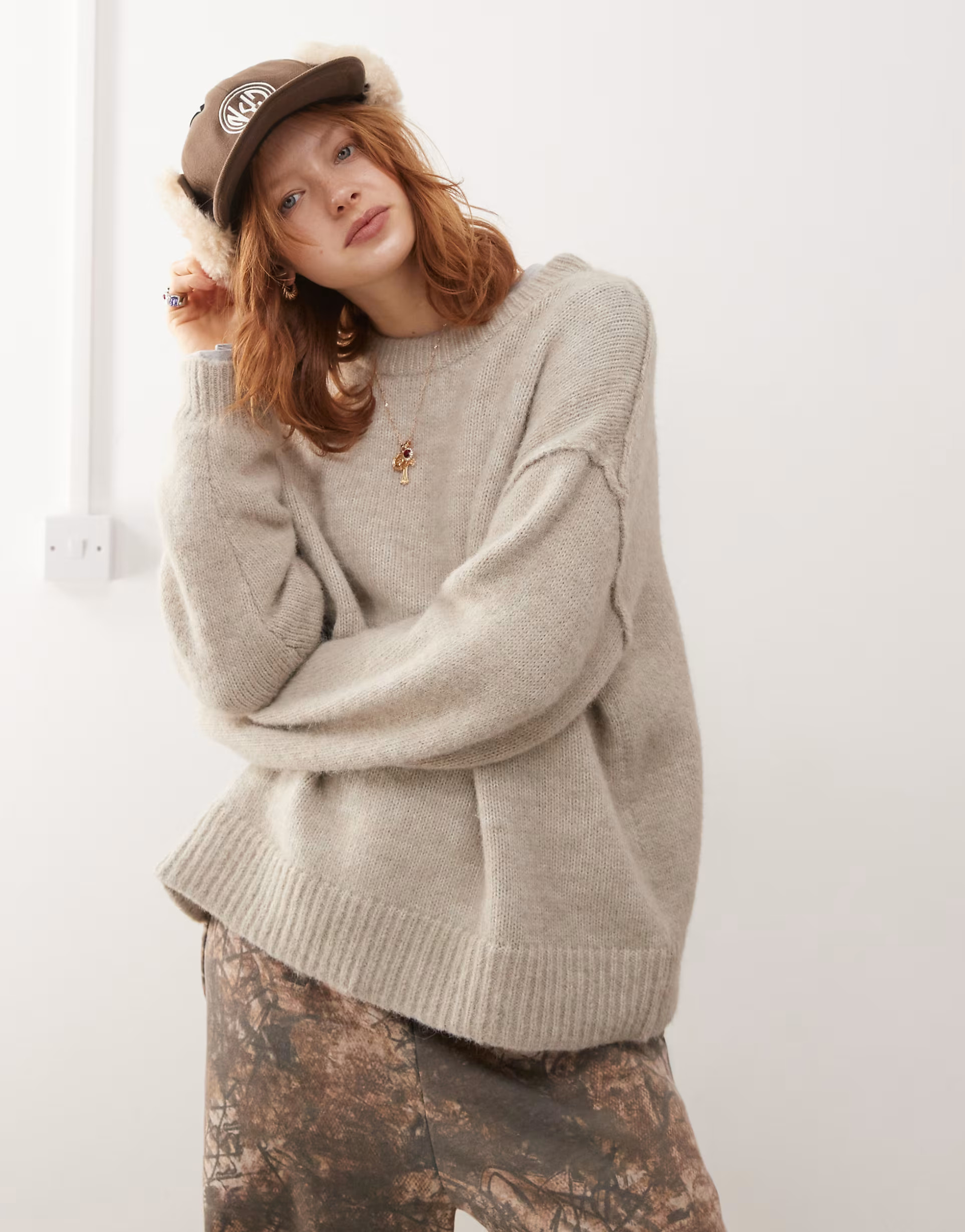 Weekday Funda fluffy knit jumper in beige melange | ASOS | ASOS (Global)