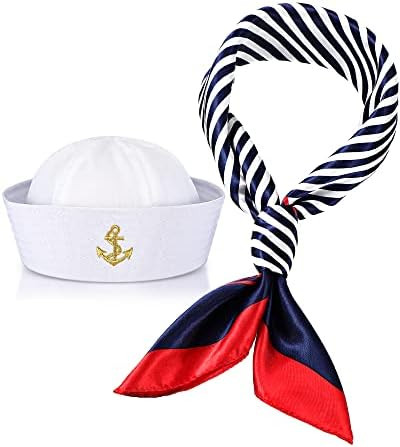 Geyoga Sailor Hat and Scarf Set for Halloween Women Men Outfit with White Sailor Cap Captain Hat ... | Amazon (US)
