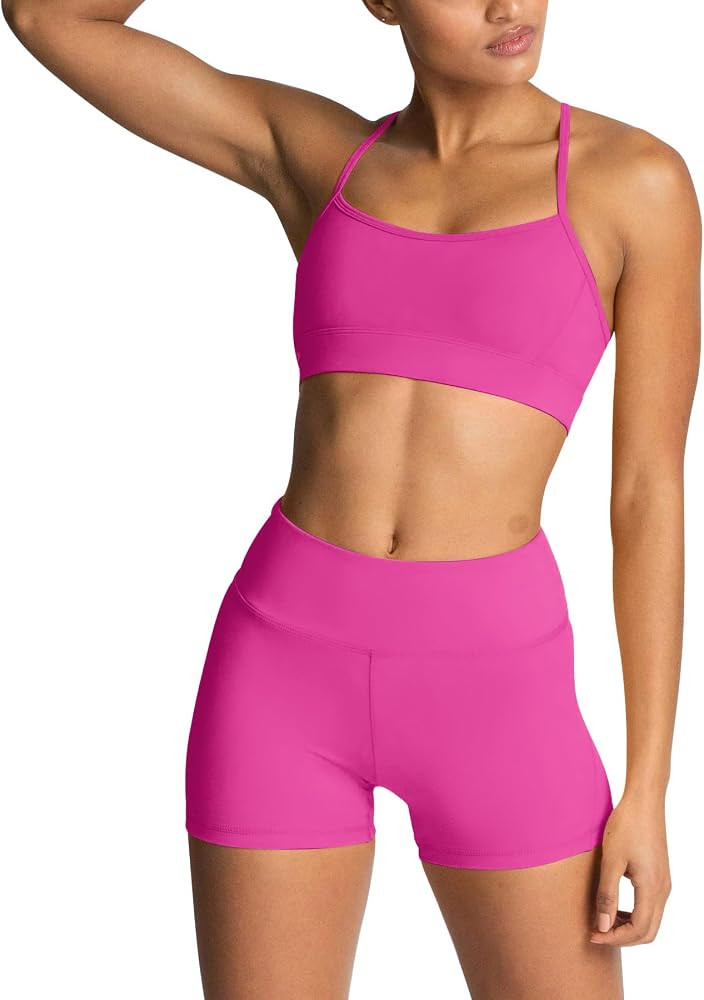 IMEKIS Women's Workout Sets 2 Piece Yoga Outfit High Waisted Biker Shorts Leggings Sports Bra Gym... | Amazon (US)