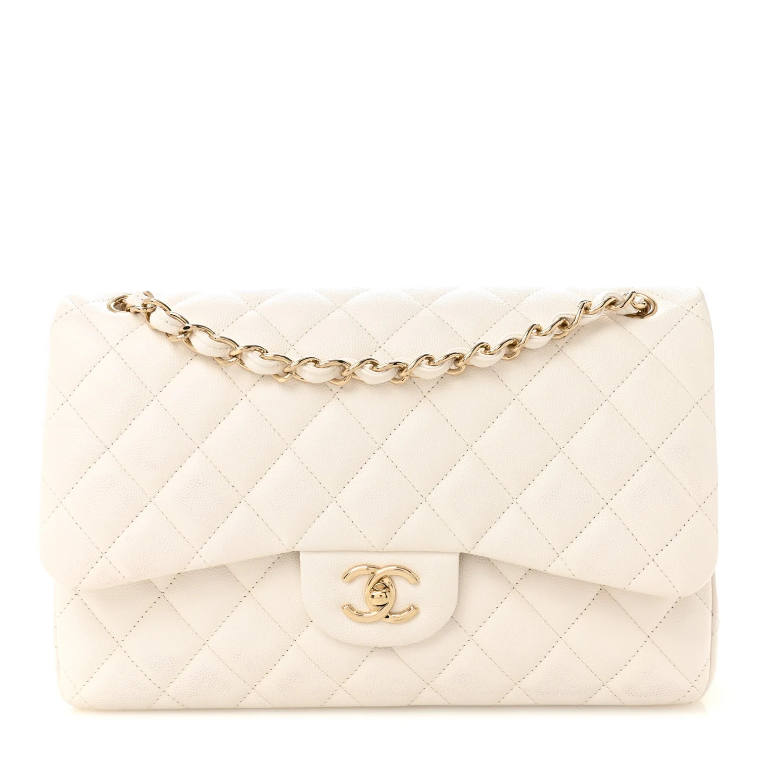 Caviar Quilted Jumbo Double Flap White | FASHIONPHILE (US)