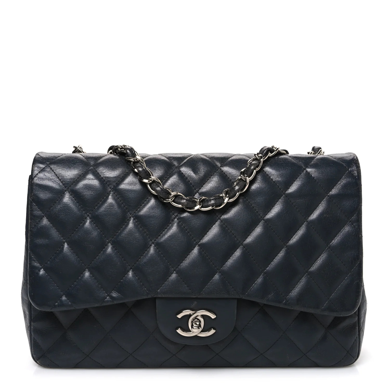 Lambskin Quilted Jumbo Single Flap Grey | FASHIONPHILE (US)