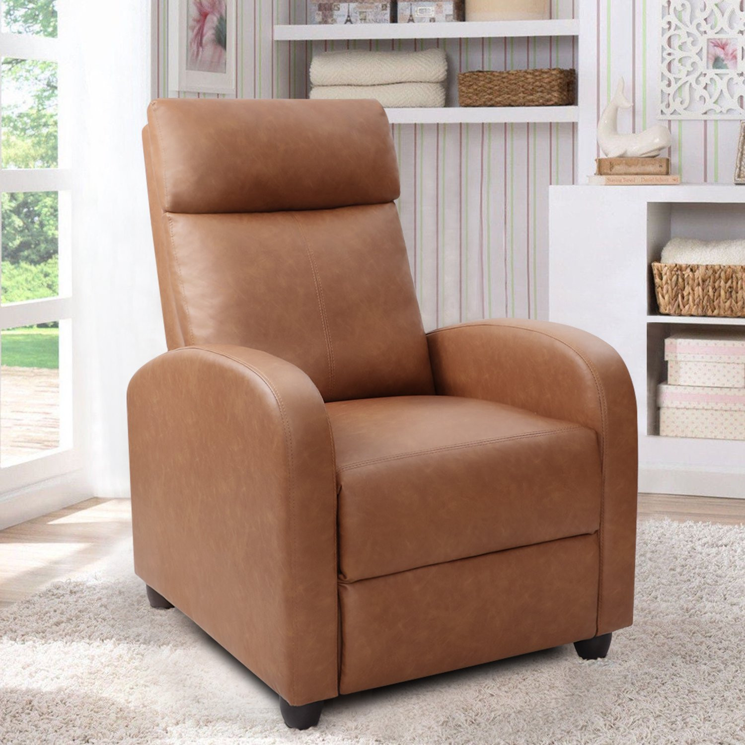 Walnew Home Theater Recliner with Massage, Caramel Faux Leather | Walmart (US)
