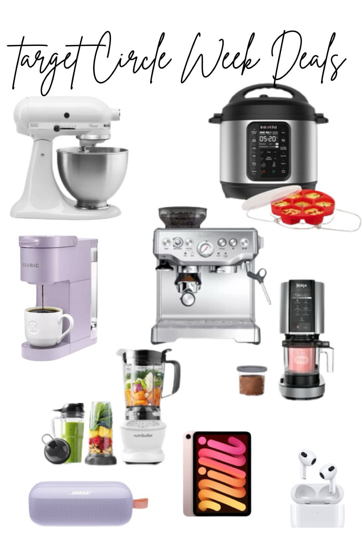 Top deals on Target Circle Week. Kitchenaid, keurig, instant pot, breville espresso machine, ninja creami, nutribullet, Bose, iPad mini, AirPods, 

#LTKSummerSales #LTKHome #LTKSaleAlert