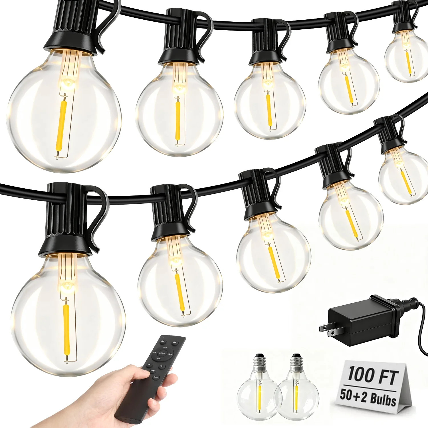 Mibote Outdoor String Lights, 100FT 50 G40 Bulbs Shatterproof Patio Lights,Waterproof,Dimmable ,R... | Walmart (US)