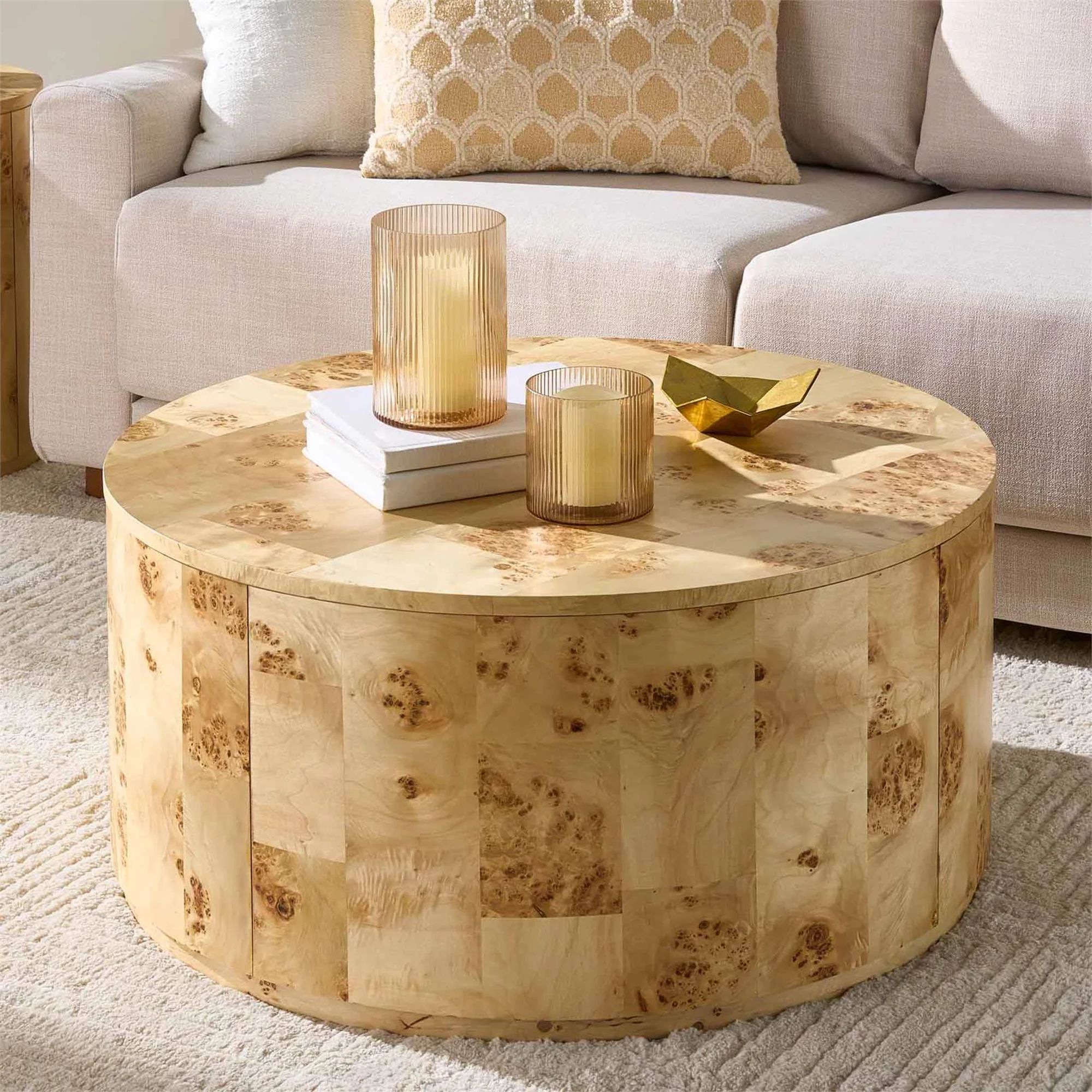 Better Homes & Gardens Burlwood Round Coffee Table, Light Burl Wood Veneer | Walmart (US)