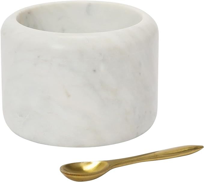 Creative Co-Op Marble Pinch Pot with Brass Spoon, Set of 2 Serveware, 4"L x 4"W x 3"H, White | Amazon (US)