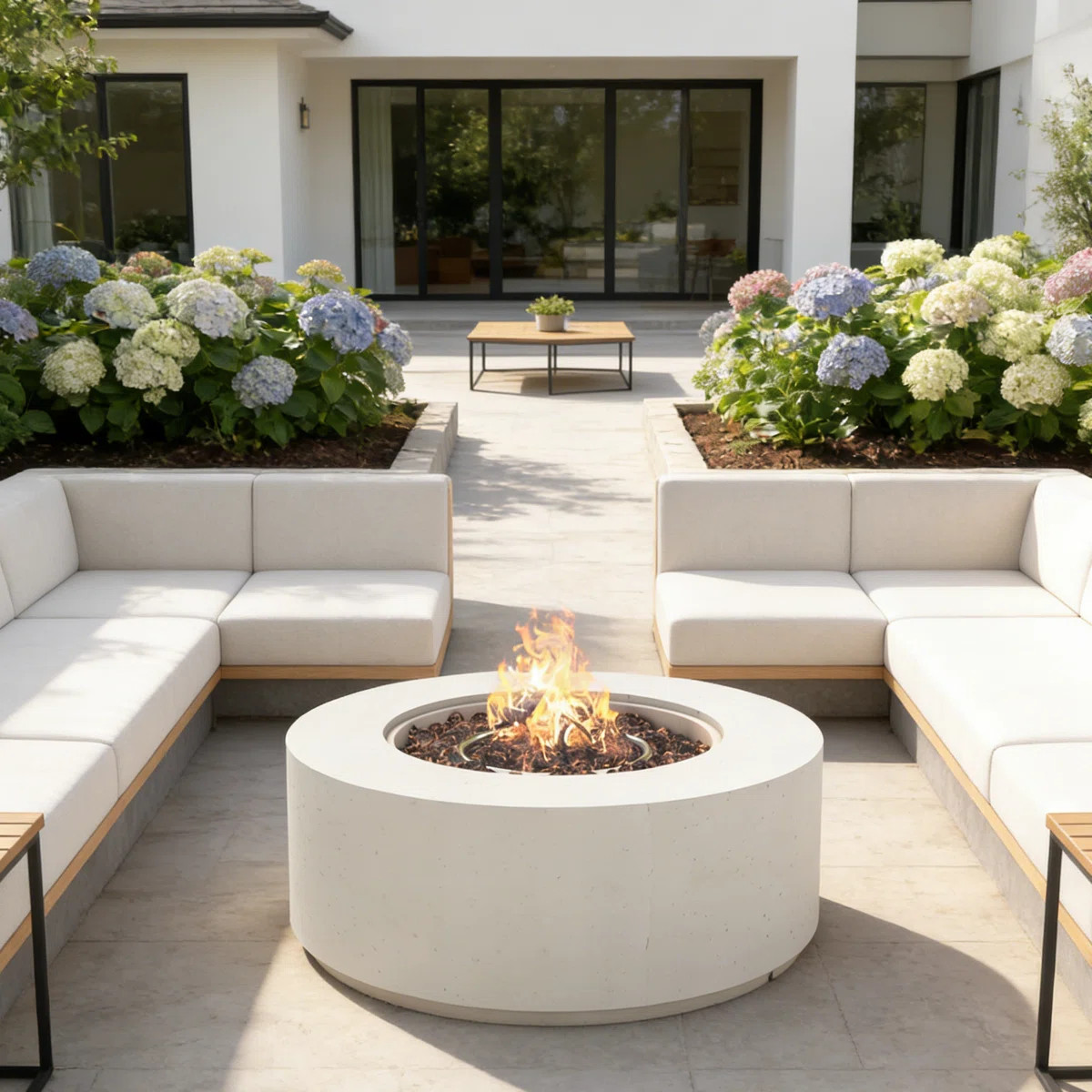 38.2" Round Outdoor Propane Fire Pit Table With MGO Stone Finish, 50,000 BTU Gas Fire Pit With Ad... | Wayfair North America