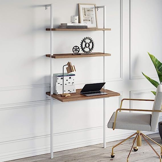 Nathan James Theo 2-Shelf Industrial Wall Mount Ladder, Small Computer or Writing Desk, Rustic Oa... | Amazon (US)
