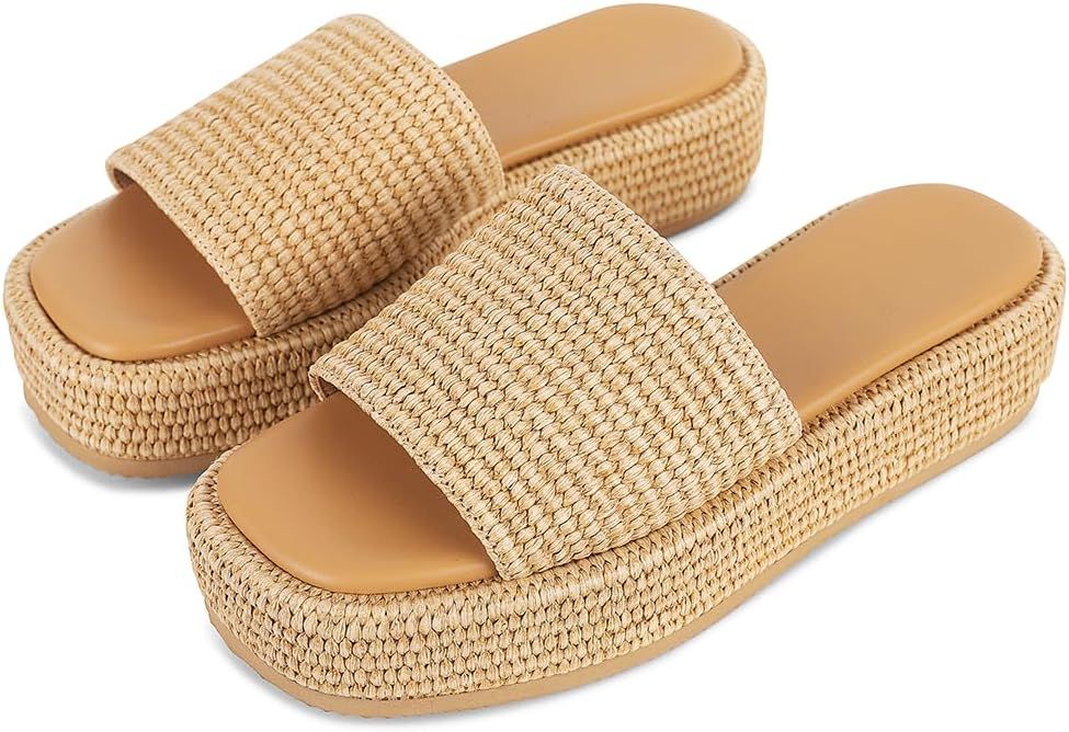 EQAUDES Platform Sandals for Women Espadrille Sandals Wedge Sandals for Women Cute Beach Straw Ra... | Amazon (US)