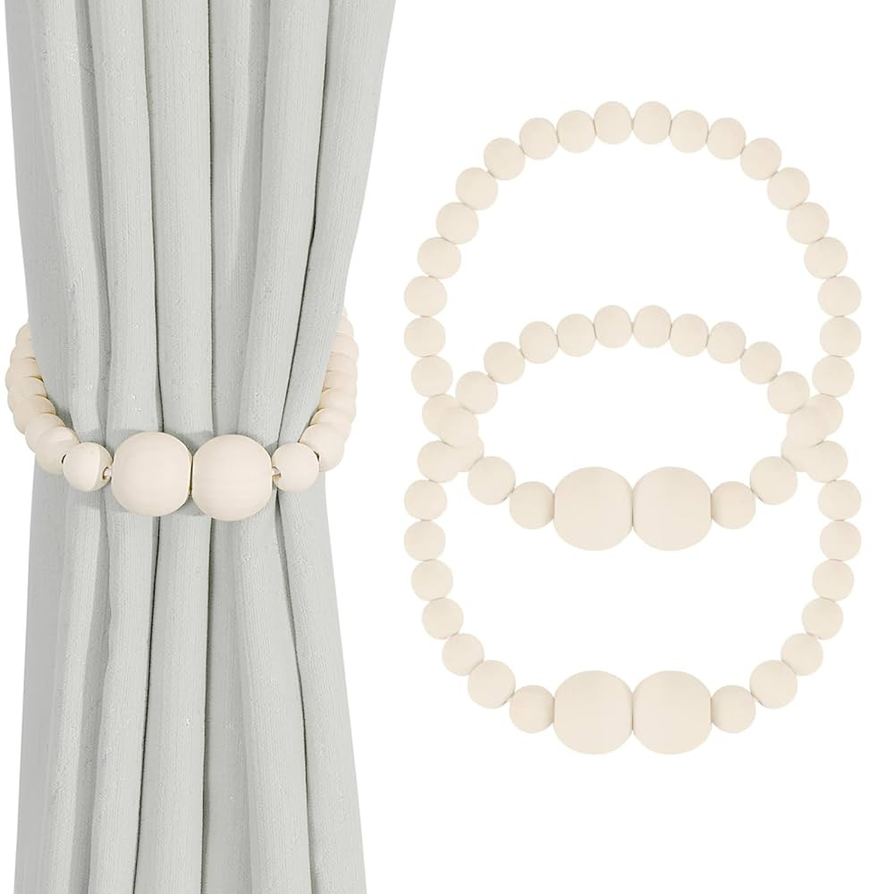 Magnetic Curtain Tiebacks, 2 Pack Curtain Holdbacks for Draperies, Wood Bead Curtain Tiebacks, El... | Amazon (CA)