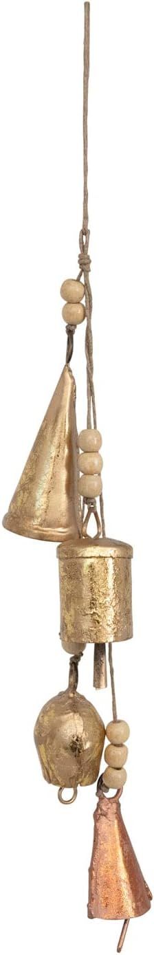 Metal Bell Cluster with Wood Beads and Jute String, Distressed Copper And Gold Finish | Amazon (US)