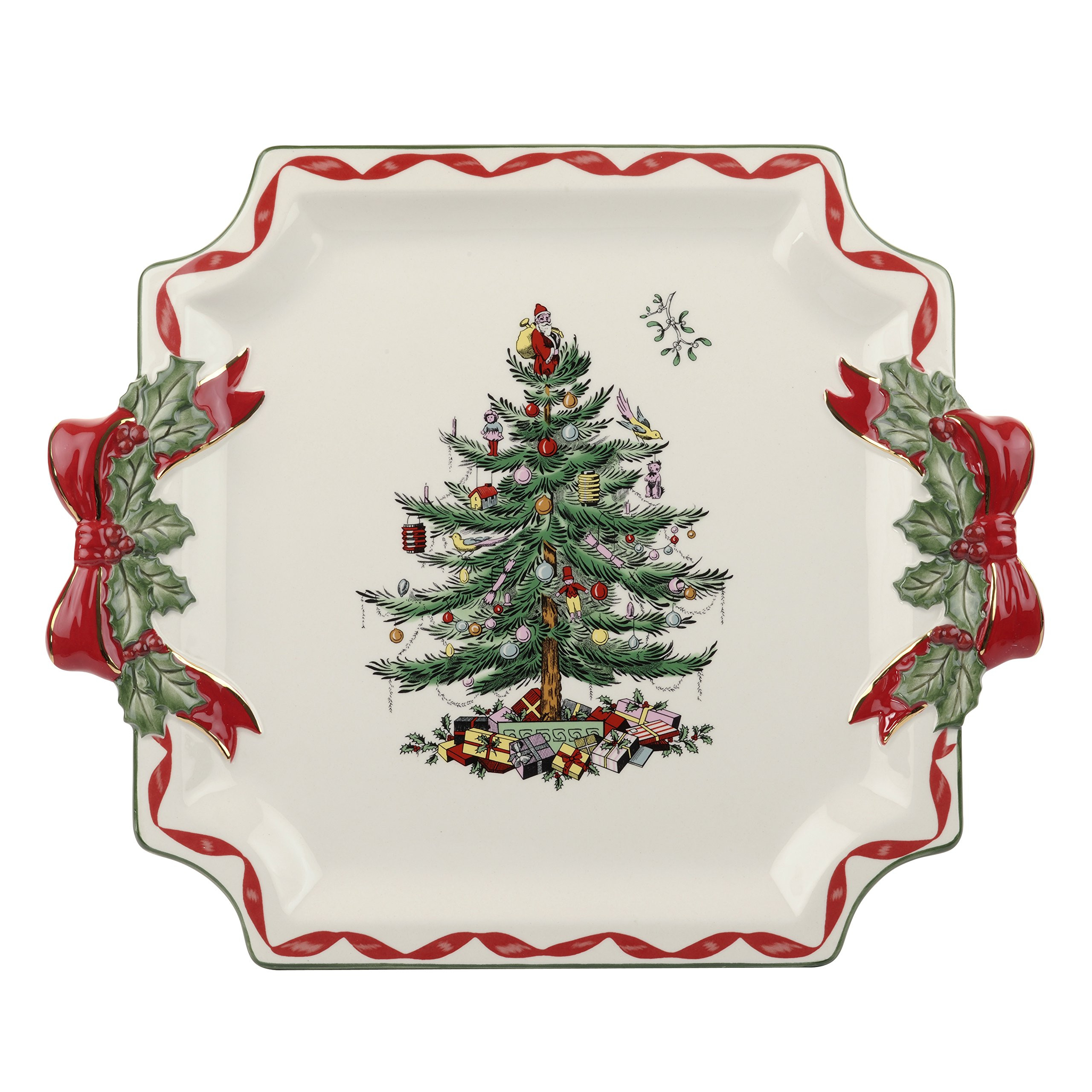 Spode Christmas Tree Ribbons Square Platter with Bow Handles - 11-Inch Holiday Serving Plate for ... | Amazon (US)