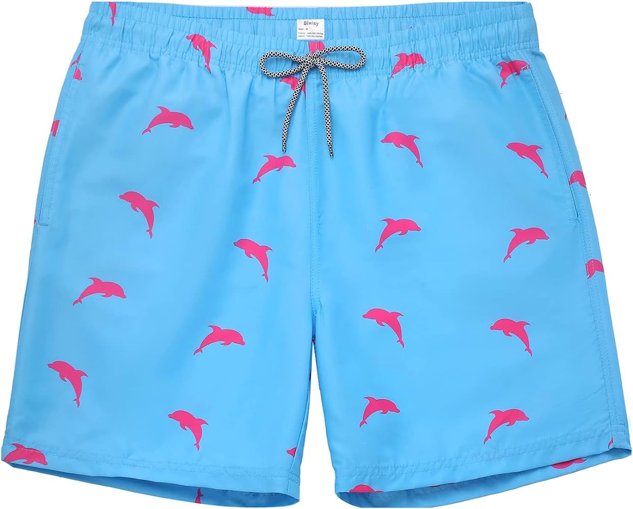 Biwisy Mens Swim Trunks Quick Dry Swim Shorts with Mesh Lining Funny Beach Shorts | Amazon (US)