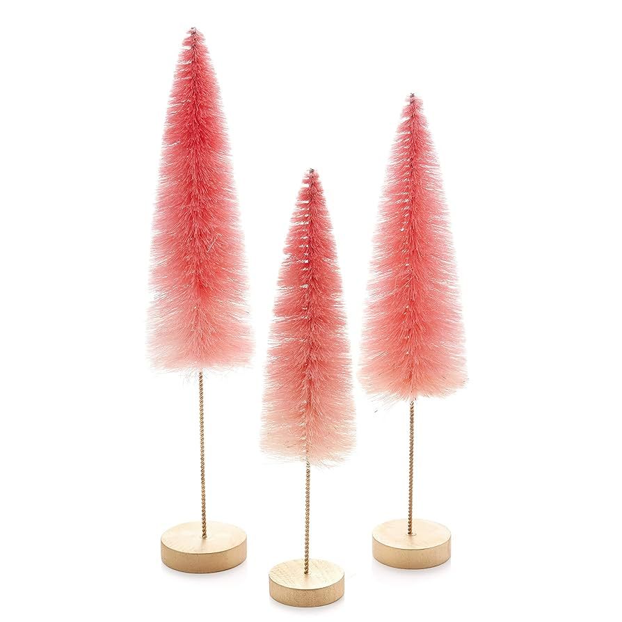 Ombre Pink Bottle Brush Tree Set of 3, Pink Trees Woodland Nursery Decor for Shelf, Pink Tiered T... | Amazon (US)