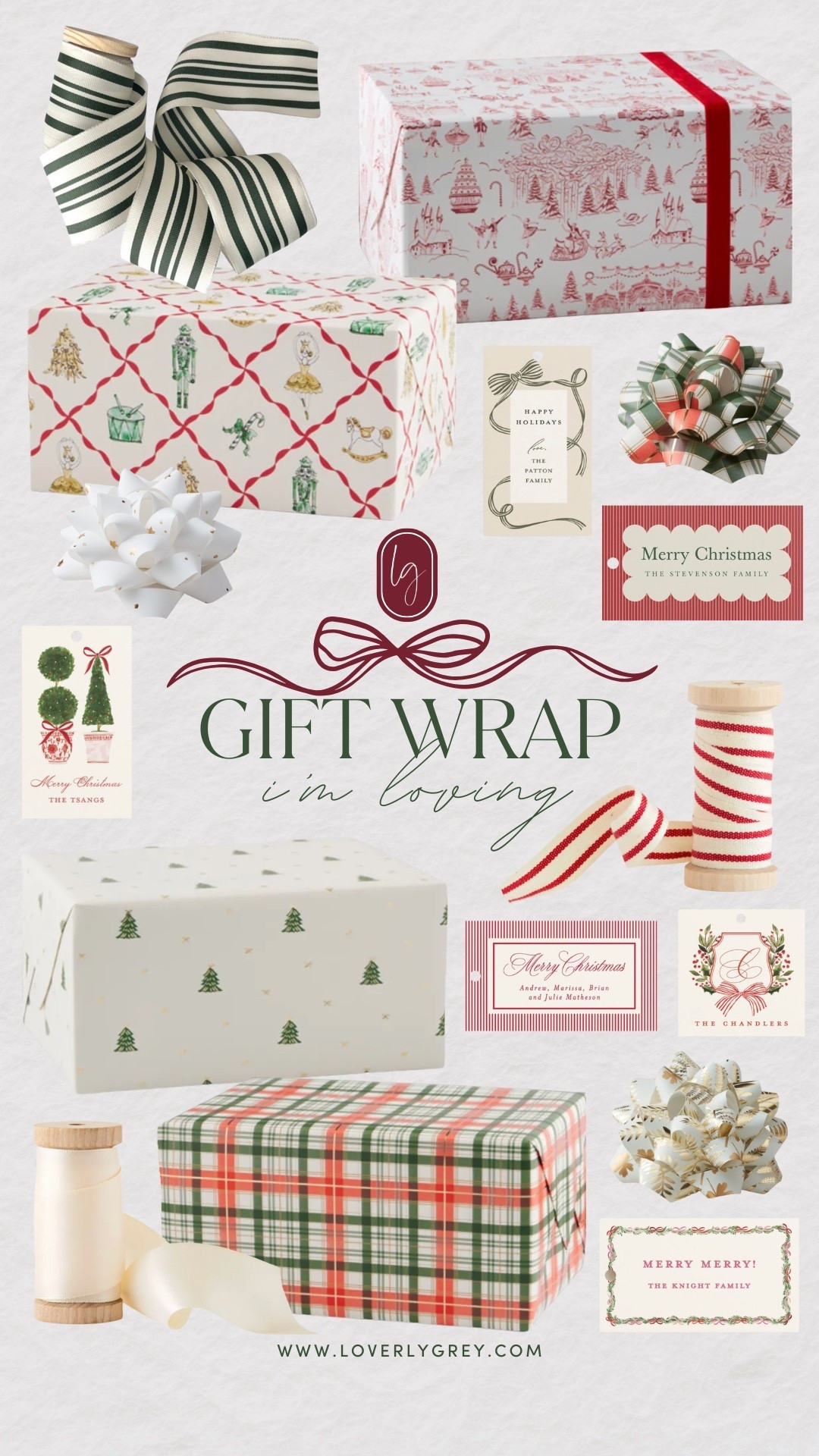 Minted has so many great gift wrap options! They have wrapping paper, bags, ribbon, and personalized gifts! I actually have a code with them - use LOVERLYGREY for 20% off! 

Loverly Grey, minted, gift wrap, wrapping paper, Christmas wrapping, Christmas bows, Christmas ribbon, gift tags, personalized gift tags 

#LTKHoliday #LTKSaleAlert