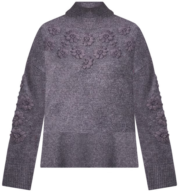 CeCe Women's Floral Embroidered Mock Neck Bell-Sleeve Sweater - Macy's | Macy's