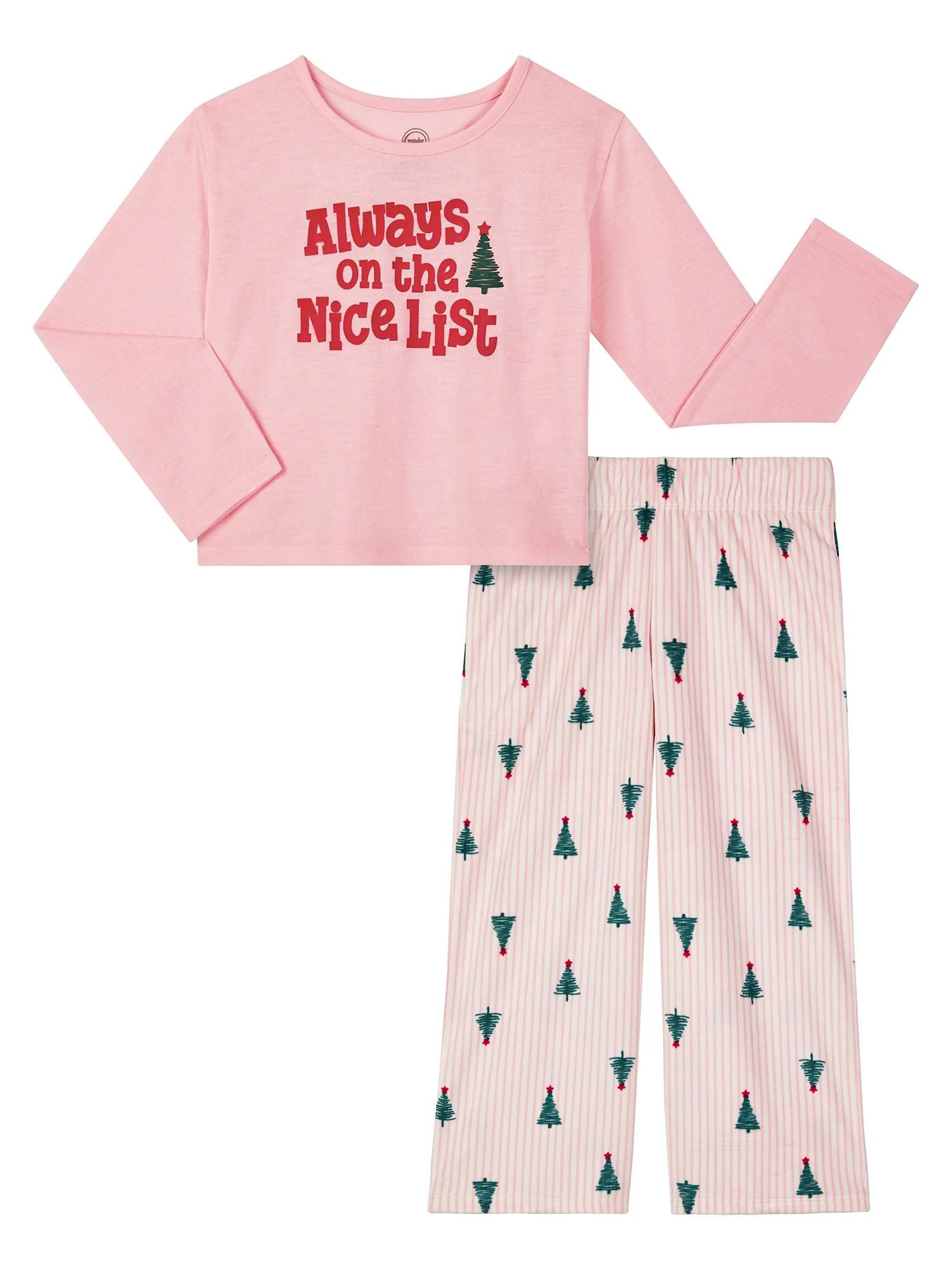 Wonder Nation Girls Long Sleeve Top and Wide Leg Pant Pajama Set, 2-Piece, Sizes 4-18 & Plus | Walmart (US)