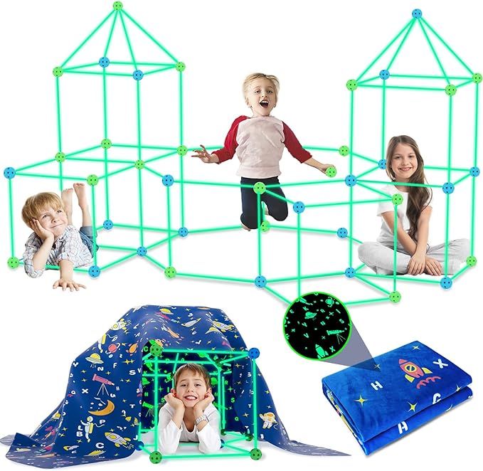 160PCS Kids Fort Building Kit Glow in the Dark Build a Fort with Blanket STEM Educational Toys fo... | Amazon (US)