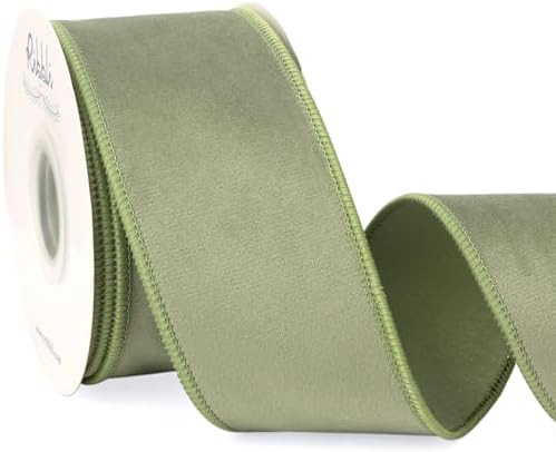 Ribbli Sage Green Velvet Wired Ribbon with Dupioni 2.5 Inch Christmas Ribbon for Gift Wrapping Ch... | Amazon (US)