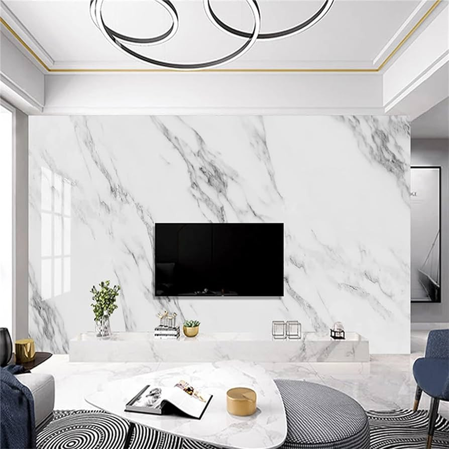 3D Stripe Jazz White Marble Wall Murals, Custom Wall Mural Modern Simple Stripe, Wall Stickers Go... | Amazon (US)