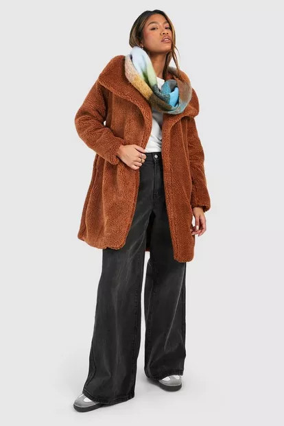 Shawl Collar Teddy Faux Fur Jacket | Boohoo.com (US & CA)