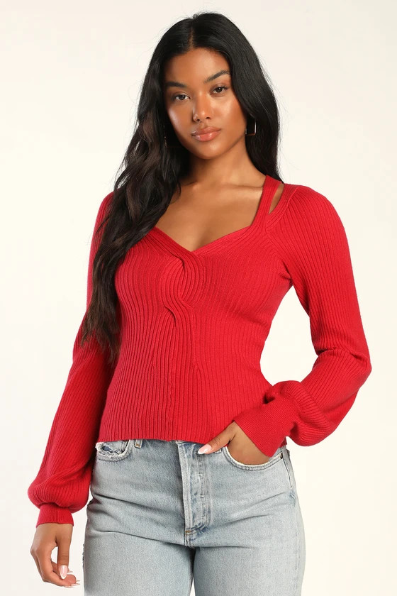 Everyday Love Red Ribbed Knit Long Sleeve Cutout Top | Lulus (US)