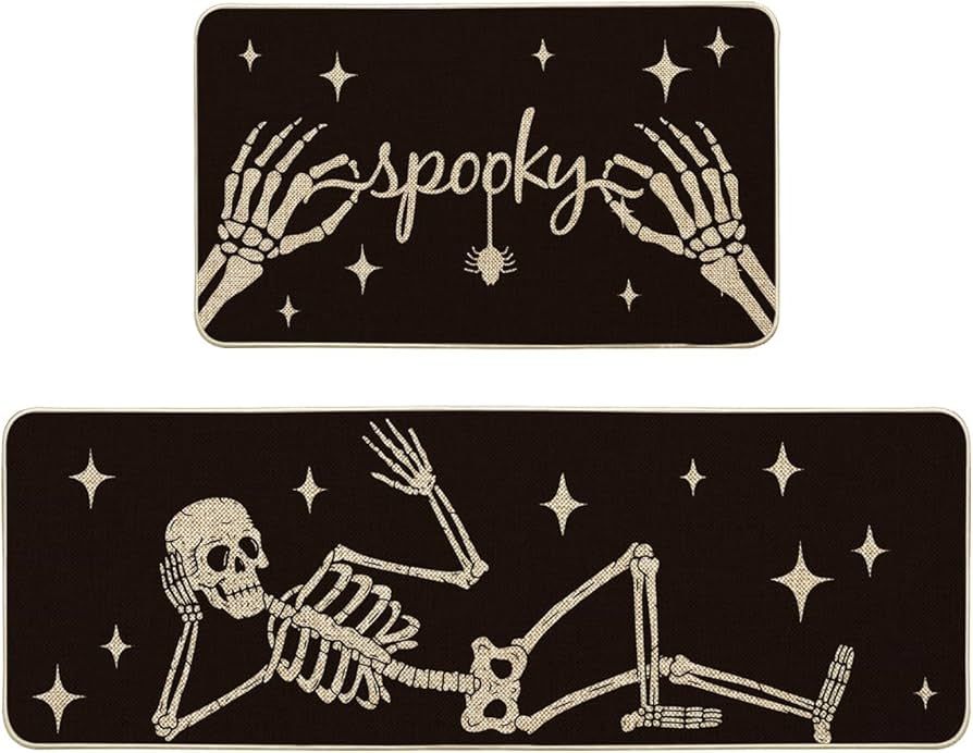 Artoid Mode Spooky Skeleton Spider Bone Black Halloween Kitchen Mats Set of 2, Black Home Decor L... | Amazon (US)