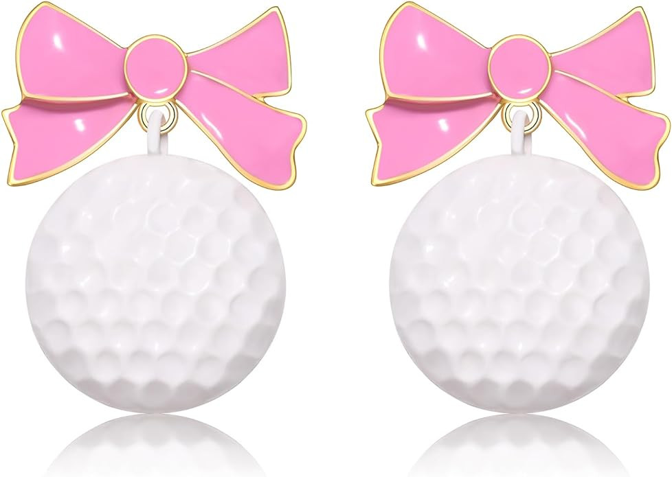 Game Day Golf Bag Earrings for Women - Pearl Enamel Ball and Pink Club Statement Jewelry - Sport ... | Amazon (US)