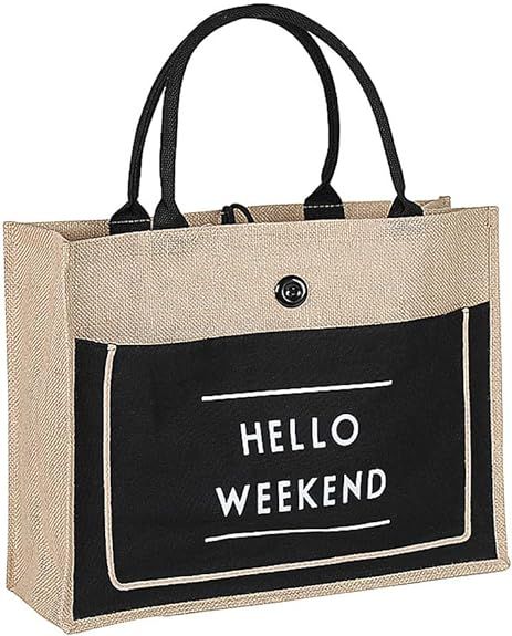 Women's Simple Flax Tote Shoulder Bag, Big Capacity Retro Handbag, Waterproof Lining Shopping Bag | Amazon (US)