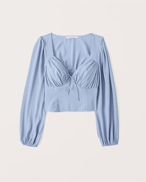 Long-Sleeve Ruched Tie-Front Top | Abercrombie & Fitch (US)