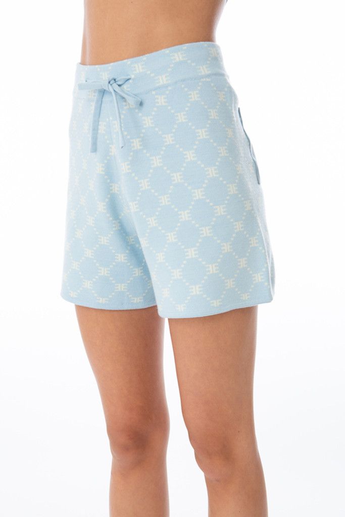 CLOUD BLUE MONOGRAM KNIT SHORTS | EllandEmm