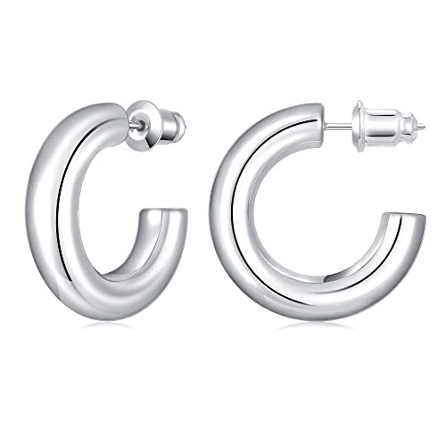 Gacimy Chunky Hoop Earrings for Women 14K Gold Plated, 925 Sterling Silver Post Hoops for Women | Amazon (US)