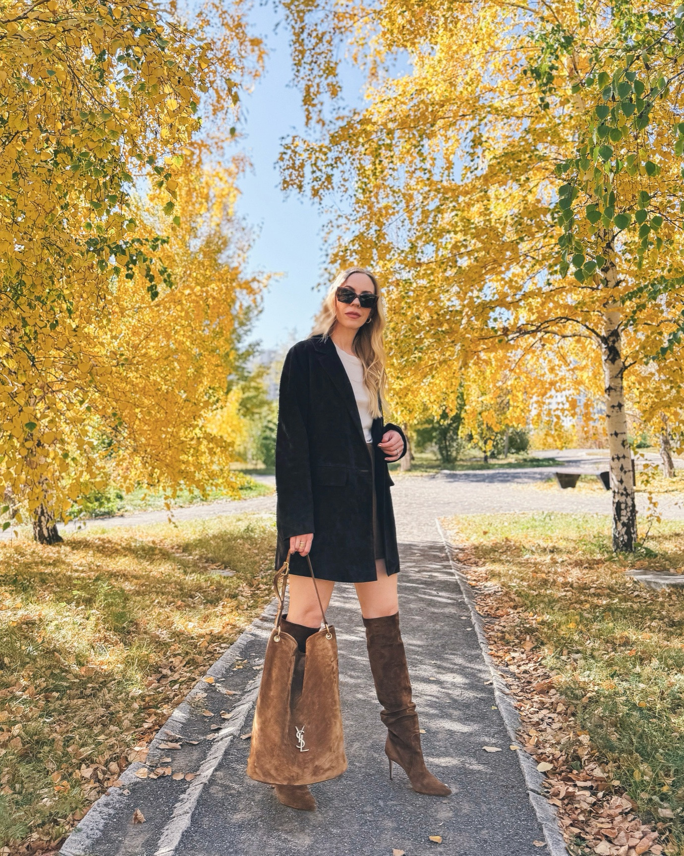Fall outfit with dark brown suede blazer, suede mini skirt, suede tall boots

#LTKSeasonal #LTKOver40 #LTKSaleAlert