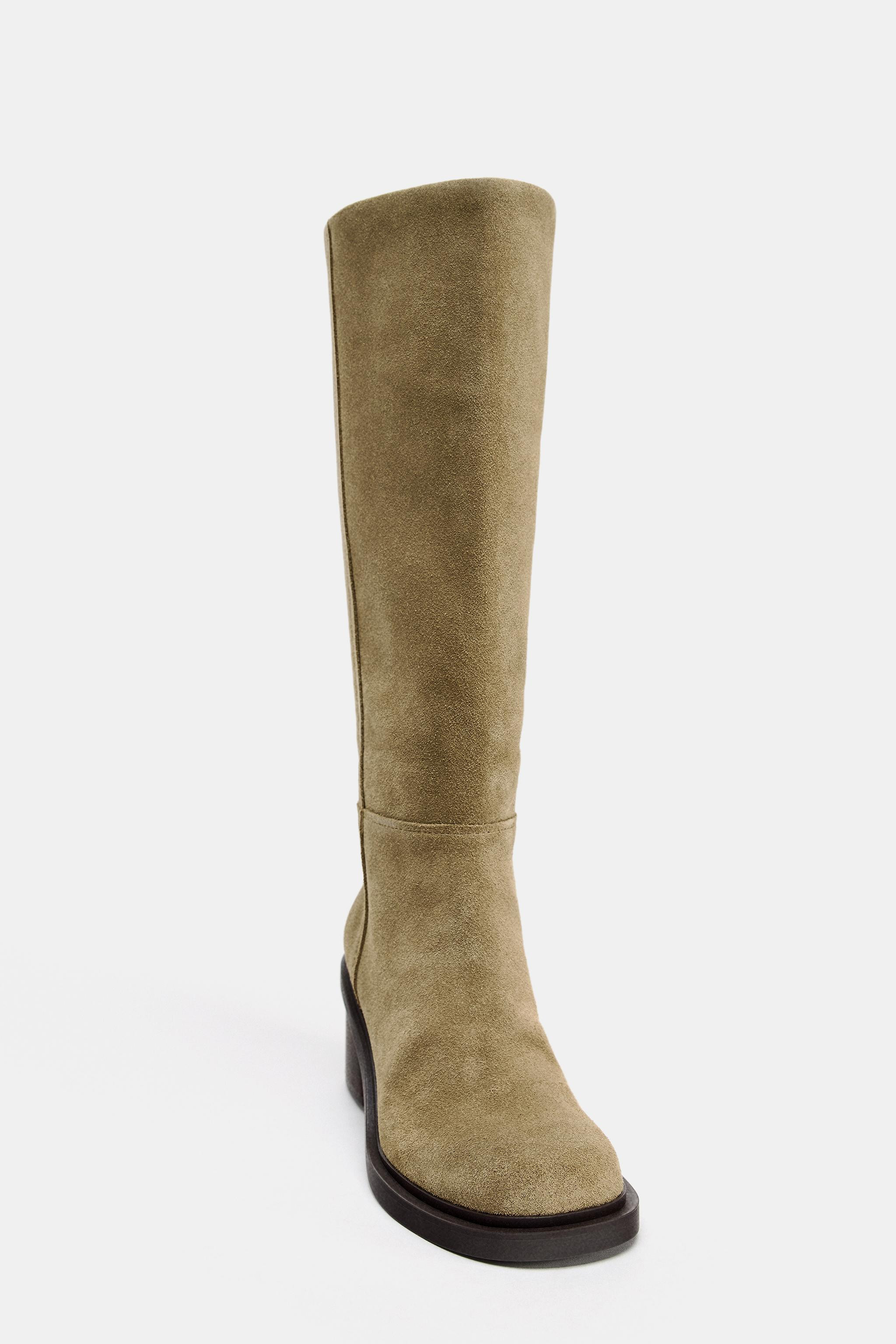 STITCHED SPLIT SUEDE HEELED BOOTS | Zara UK