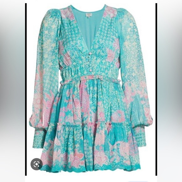HEMANT AND NANDITA Floral Long-Sleeve Georgette Mini Dress NWT | Poshmark