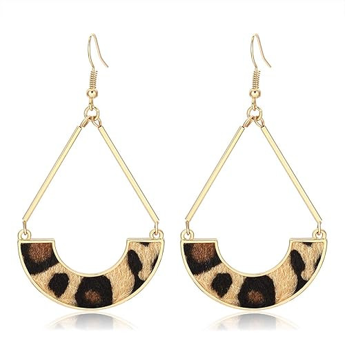TIKCOOL Leather Dangle Drop Earrings for Women Leopard Print Earrings Fur Geometric Fan Hoop Earr... | Amazon (US)