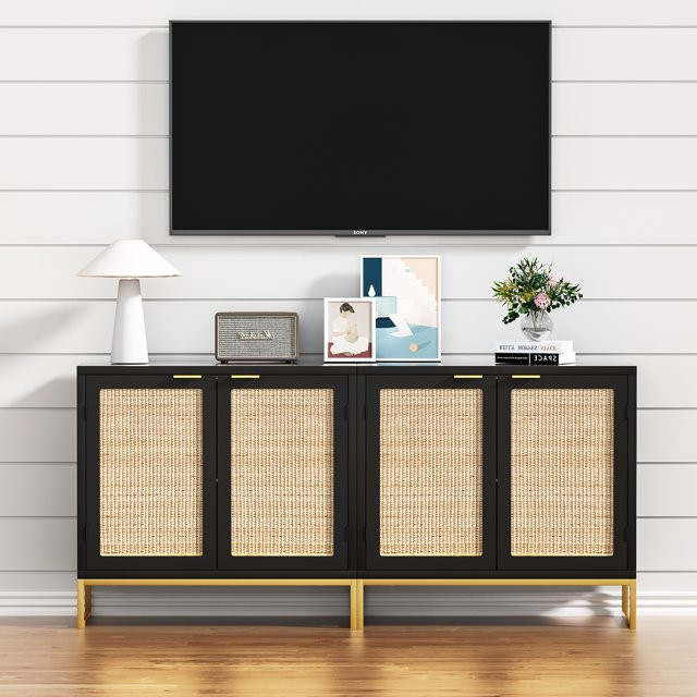 Eumyviv Modern Accent Sideboards Cabinets with 2 Rattan Doors, Mid-Century Buffets Storage Creden... | Walmart (US)
