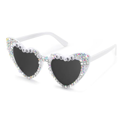 Etercycle Bride Sunglasses For Bachelorette, Heart Glasses Bride To Be Gifts, White Rhinestone Glasses For Bachelorette Party Favors | Amazon (US)
